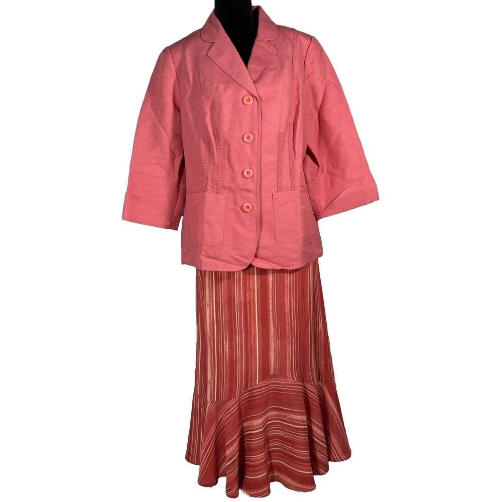 Emma James 2 pc Skirt Jacket 16W 18W Rose Yellow Cream Stripe Floral‎ Reversible